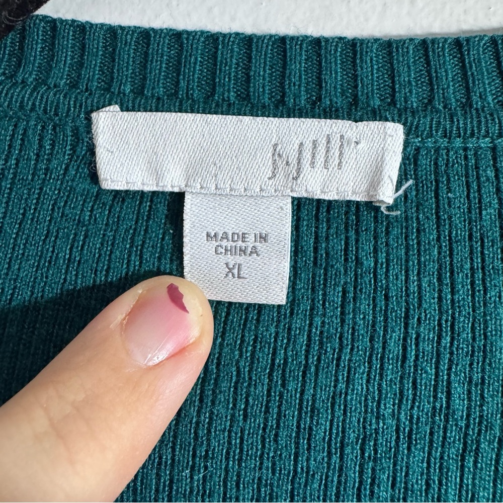 J. Jill Teal Ribbed Duster Cardigan XL Long Open Front Button Pocket Sweater - Picture 2 of 6